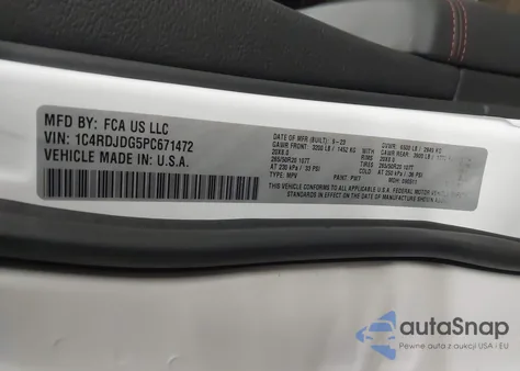 2023 Dodge Durango Gt Plus Awd z USA, uszkodzony, nr VIN 1C4RDJDG5PC671472